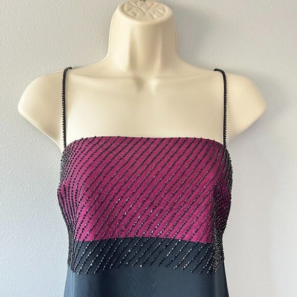 Niteline By Nahdree Vtg Black/Purple Beaded Cocktail Dress Size 12 - Picture 2 of 8